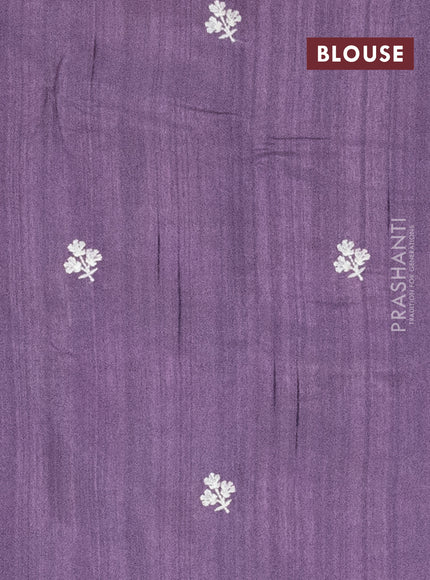 Semi raw silk saree purple shade with embroidery work buttas and floral embroidery border