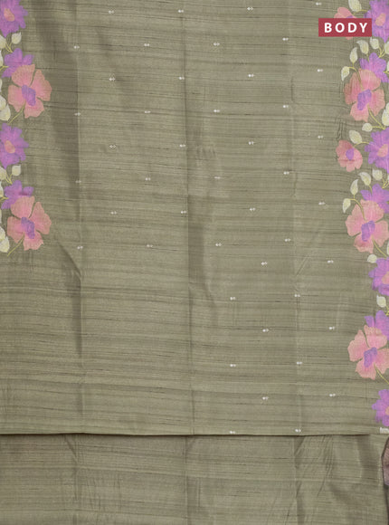 Semi raw silk saree pastel green with embroidery work buttas and floral embroidery border