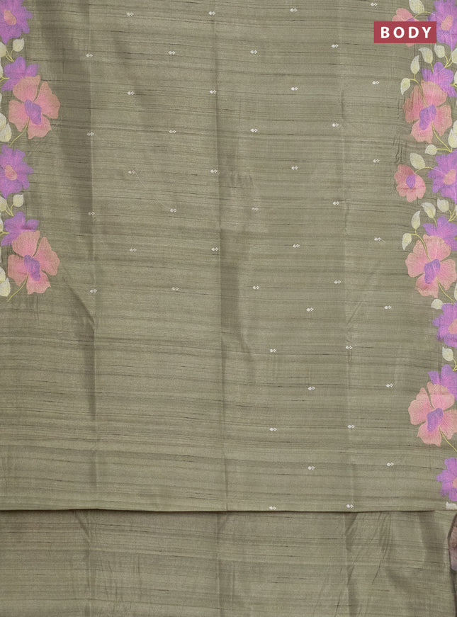 Semi raw silk saree pastel green with embroidery work buttas and floral embroidery border