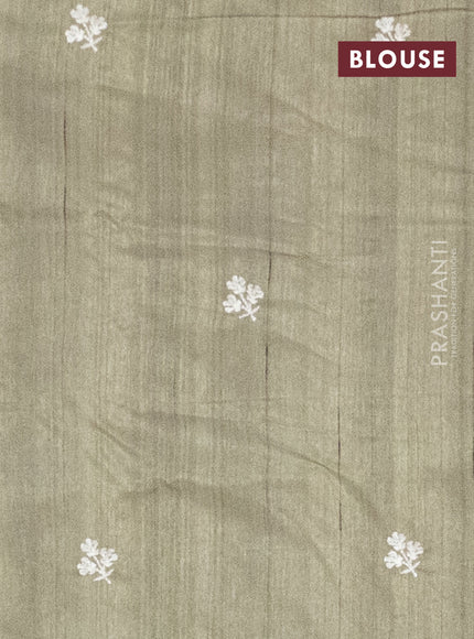 Semi raw silk saree pastel green with embroidery work buttas and floral embroidery border