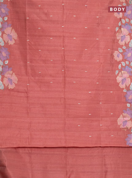 Semi raw silk saree dark peach with embroidery work buttas and floral embroidery border