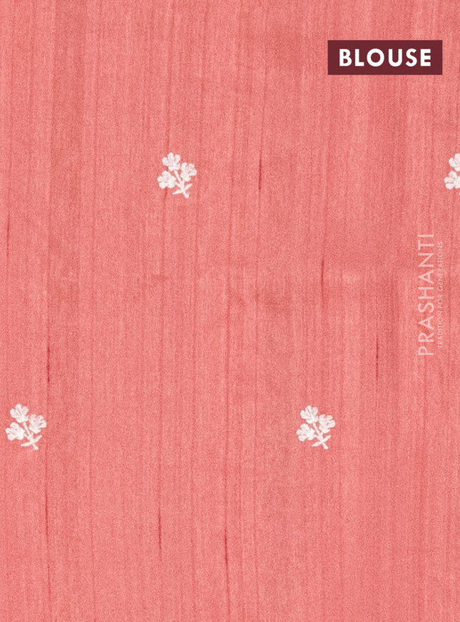 Semi raw silk saree dark peach with embroidery work buttas and floral embroidery border