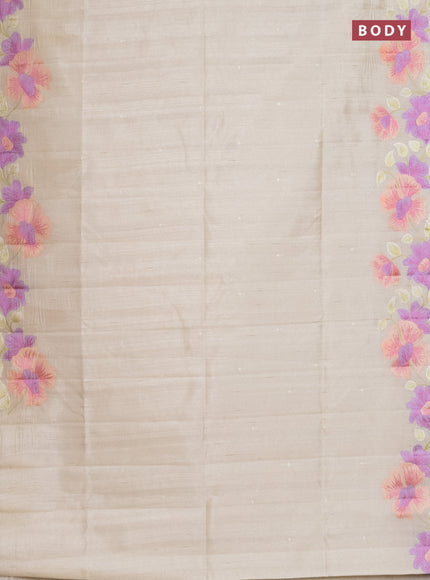 Semi raw silk saree cream with embroidery work buttas and floral embroidery border