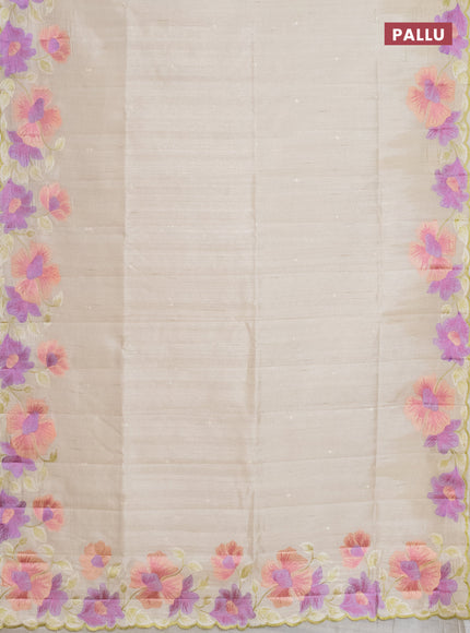 Semi raw silk saree cream with embroidery work buttas and floral embroidery border