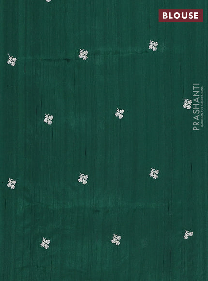 Semi raw silk saree dark green with embroidery work buttas and floral embroidery border