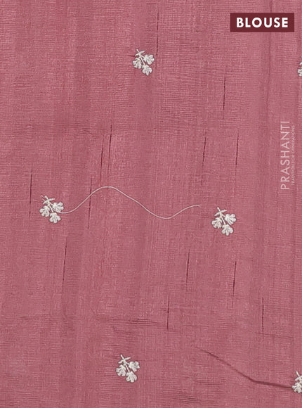 Semi raw silk saree brown shade with embroidery work buttas and floral embroidery border