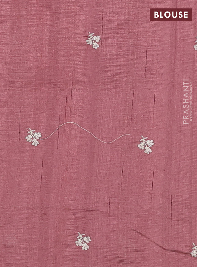 Semi raw silk saree brown shade with embroidery work buttas and floral embroidery border