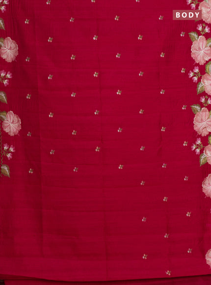 Semi raw silk saree dark pink with embroidery work buttas and floral embroidery border