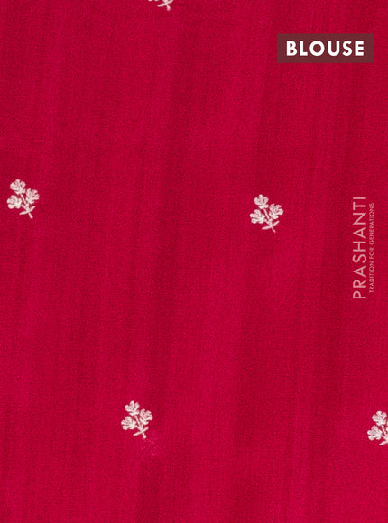 Semi raw silk saree dark pink with embroidery work buttas and floral embroidery border