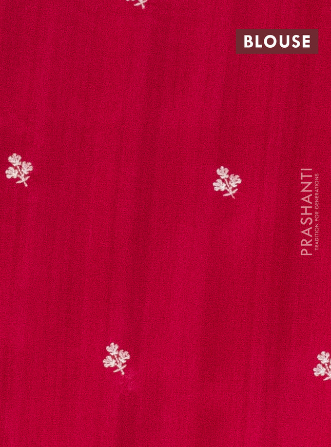 Semi raw silk saree dark pink with embroidery work buttas and floral embroidery border