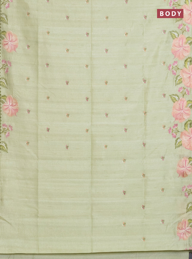 Semi raw silk saree pista green with embroidery work buttas and floral embroidery border