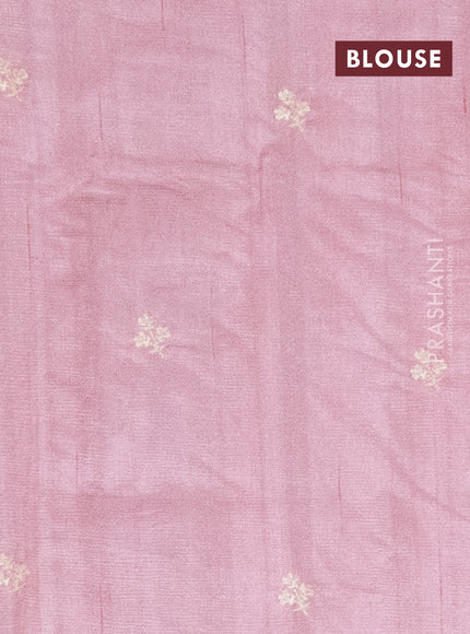 Semi raw silk saree peach shade with embroidery work buttas and floral embroidery border