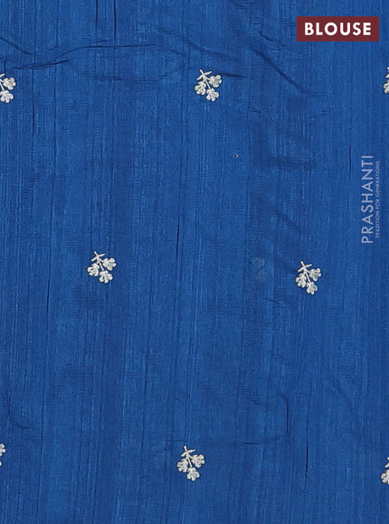 Semi raw silk saree peacock blue with embroidery work buttas and floral embroidery border