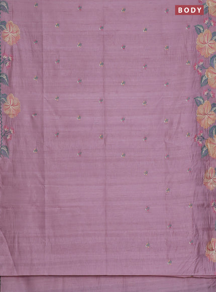 Semi raw silk saree pastel pink with embroidery work buttas and floral embroidery border