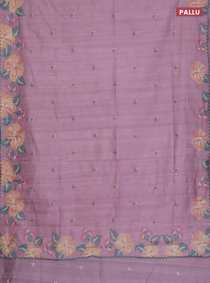 Semi raw silk saree pastel pink with embroidery work buttas and floral embroidery border