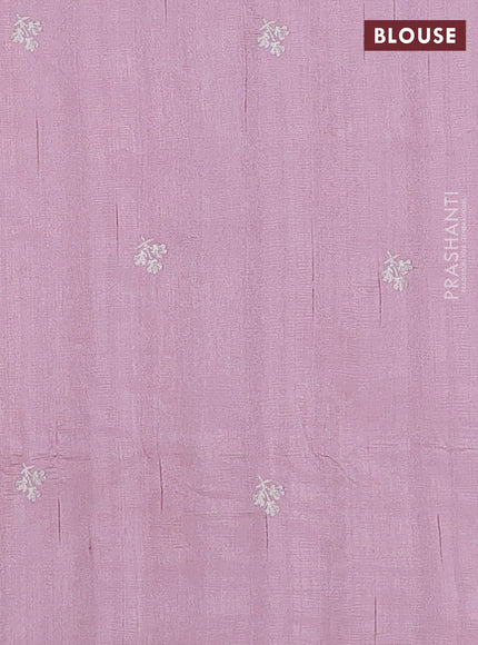 Semi raw silk saree pastel pink with embroidery work buttas and floral embroidery border