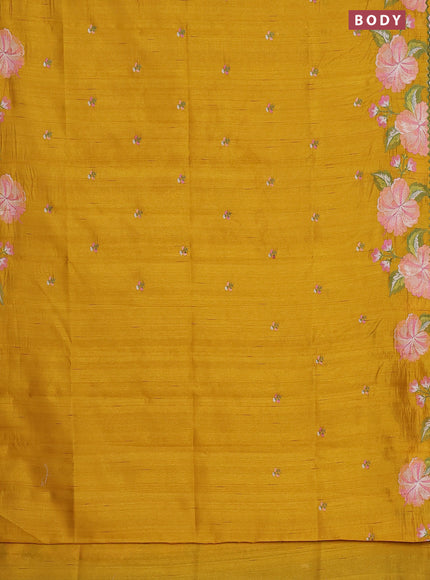 Semi raw silk saree mustard yellow with embroidery work buttas and floral embroidery border