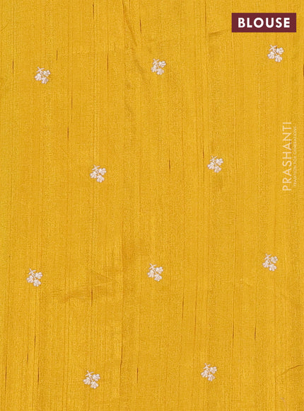 Semi raw silk saree mustard yellow with embroidery work buttas and floral embroidery border