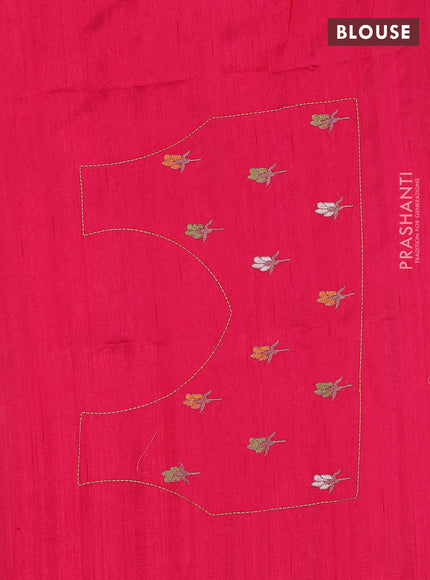 Semi raw silk saree dark pink with embroidery work buttas and peacock embroidery border
