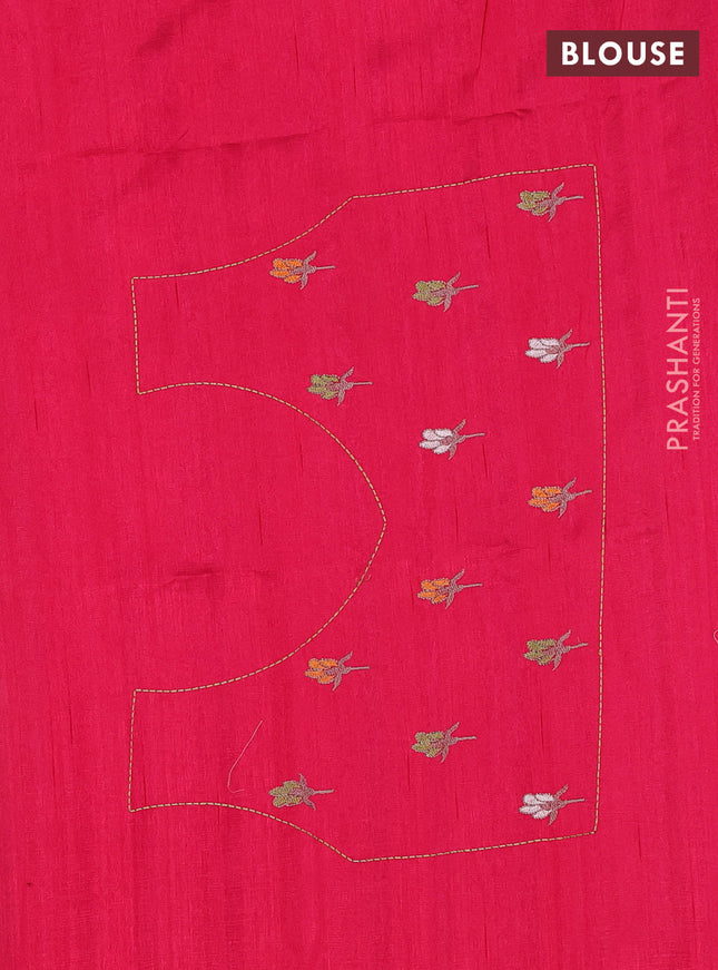 Semi raw silk saree dark pink with embroidery work buttas and peacock embroidery border