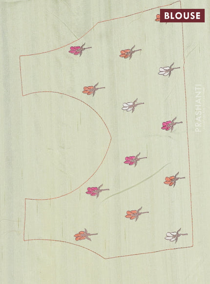 Semi raw silk saree pista green with embroidery work buttas and peacock embroidery border