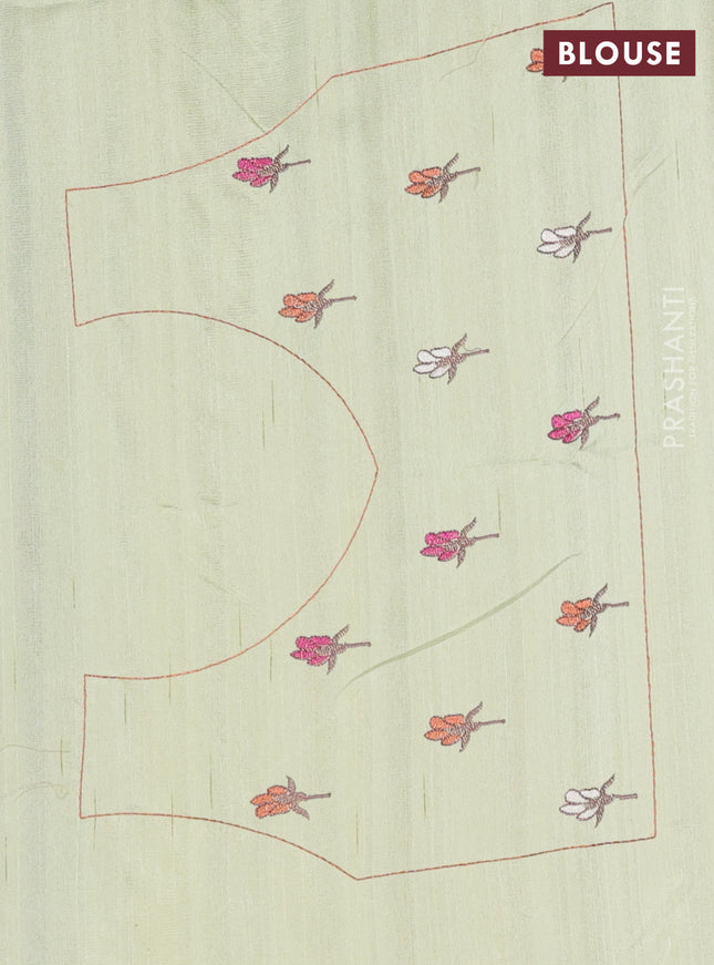 Semi raw silk saree pista green with embroidery work buttas and peacock embroidery border