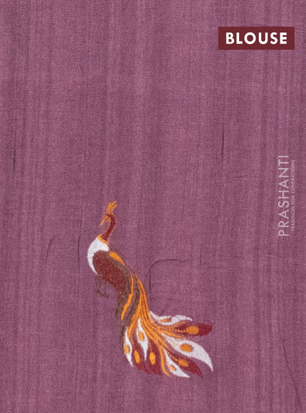 Semi raw silk saree rosy brown with embroidery work buttas and peacock embroidery border