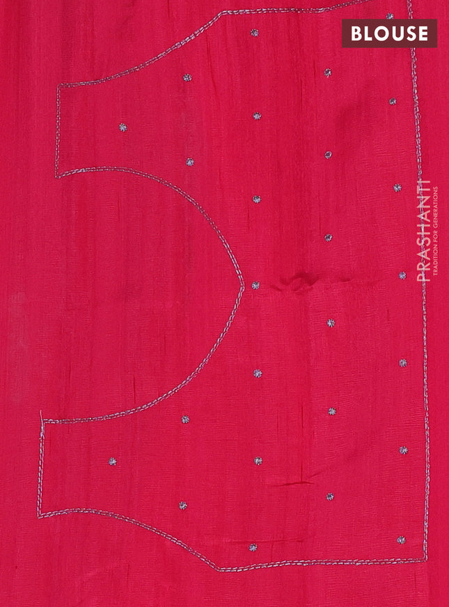 Semi raw silk saree dark pink with embroidery work buttas and peacock embroidery butta border