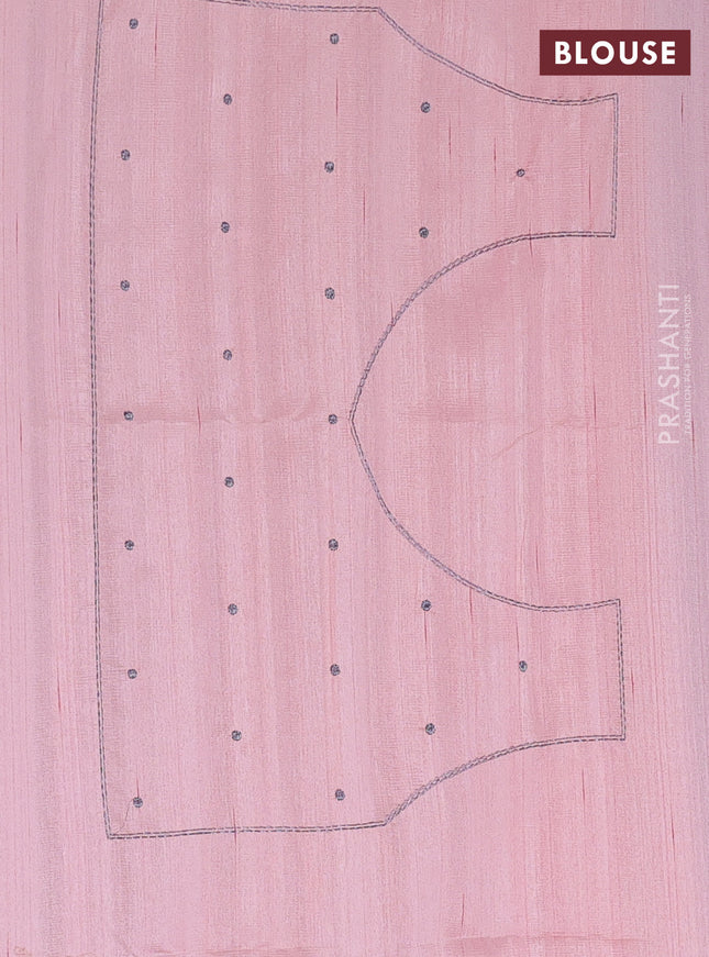 Semi raw silk saree peach shade with embroidery work buttas and peacock embroidery butta border