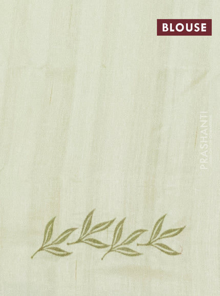 Semi raw silk saree pista green with embroidery work buttas and parrot design embroidery butta border