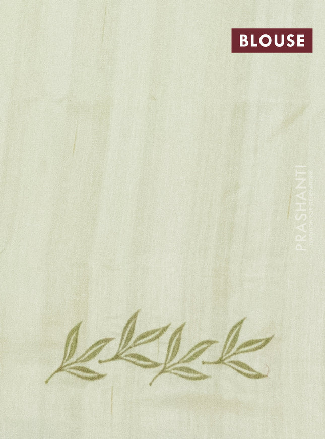 Semi raw silk saree pista green with embroidery work buttas and parrot design embroidery butta border