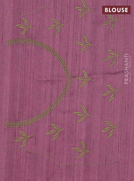 Semi raw silk saree pastel purple shade with embroidery work buttas and parrot design embroidery butta border