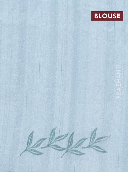 Semi raw silk saree pastel blue with embroidery work buttas and parrot design embroidery butta border