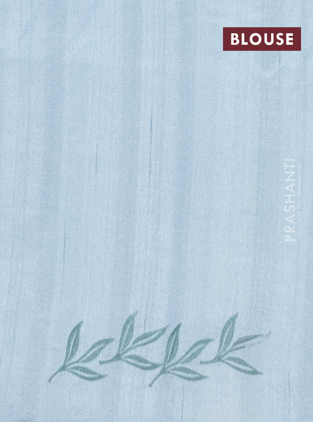 Semi raw silk saree pastel blue with embroidery work buttas and parrot design embroidery butta border