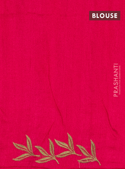 Semi raw silk saree dark pink with embroidery work buttas and parrot design embroidery butta border