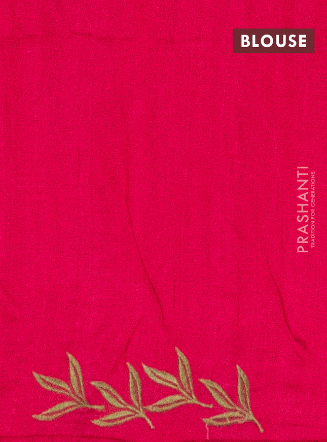 Semi raw silk saree dark pink with embroidery work buttas and parrot design embroidery butta border