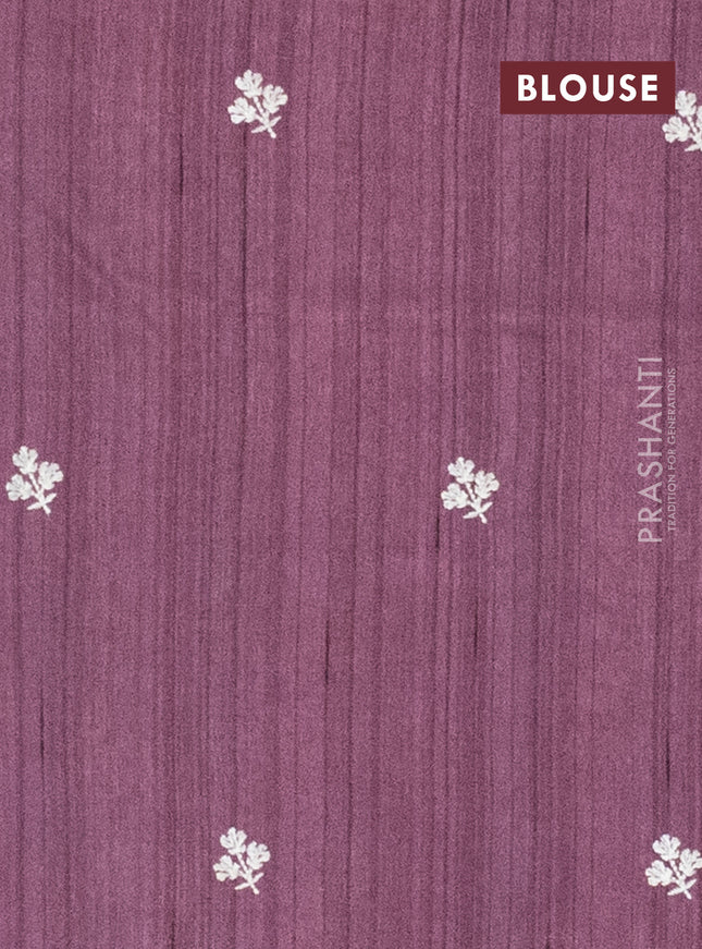 Semi raw silk saree rosy brown with embroidery work buttas and floral embroidery border