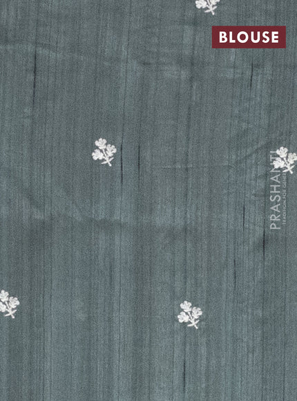 Semi raw silk saree greyish green with embroidery work buttas and floral embroidery border