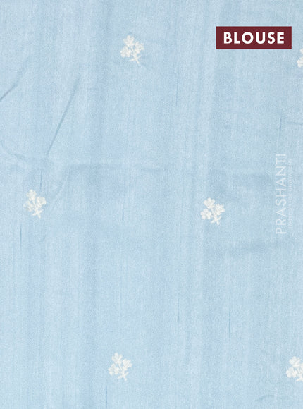 Semi raw silk saree pastel blue with embroidery work buttas and floral embroidery border