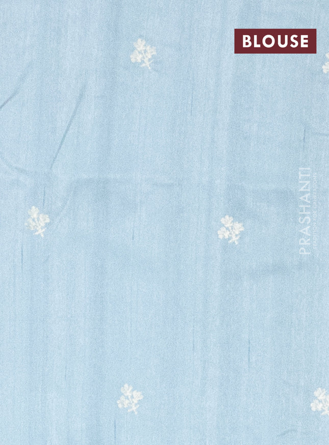 Semi raw silk saree pastel blue with embroidery work buttas and floral embroidery border