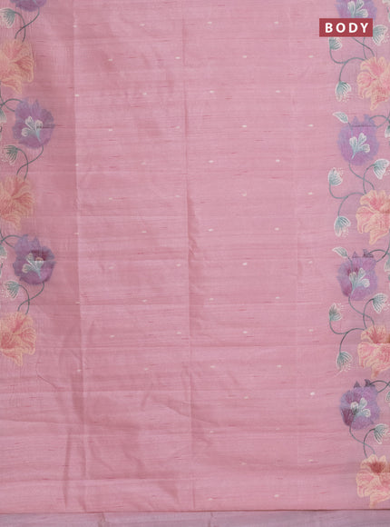 Semi raw silk saree peach shade with embroidery work buttas and floral embroidery border