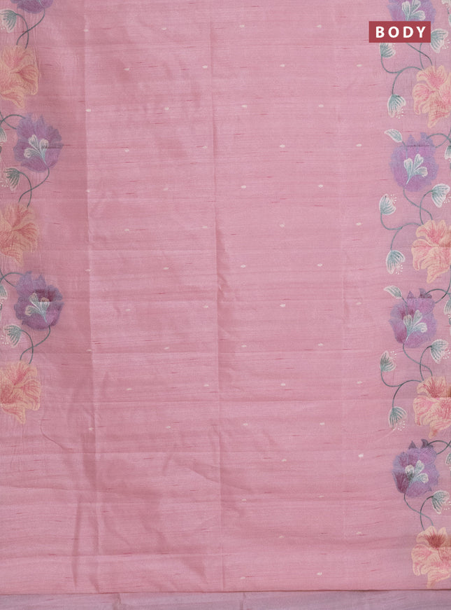 Semi raw silk saree peach shade with embroidery work buttas and floral embroidery border