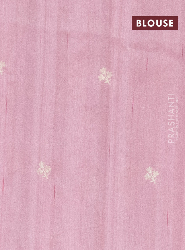 Semi raw silk saree peach shade with embroidery work buttas and floral embroidery border