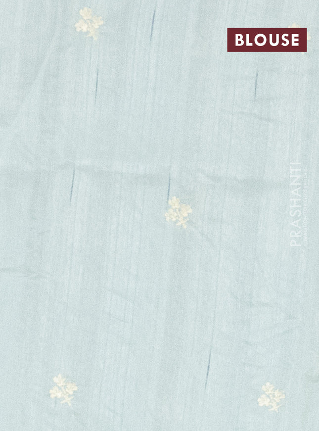 Semi raw silk saree pastel green with embroidery work buttas and floral embroidery border