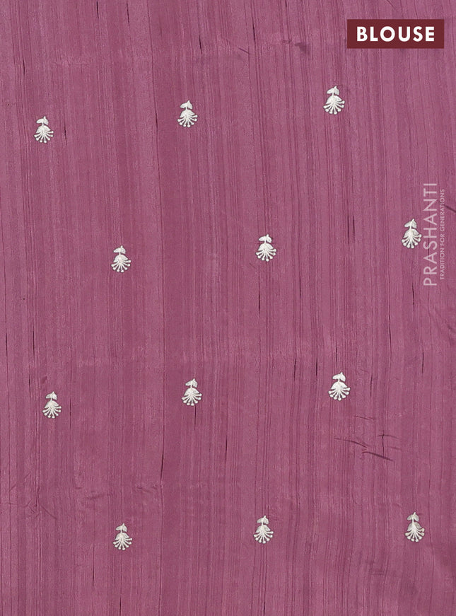 Semi raw silk saree rosy brown with embroidery work buttas and floral embroidery border