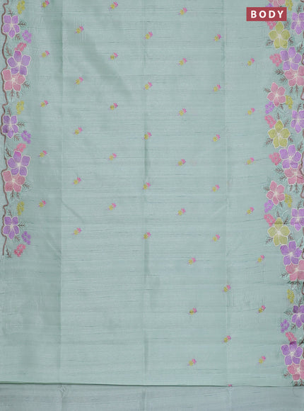 Semi raw silk saree pastel green with embroidery work buttas and floral embroidery border