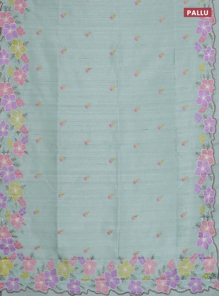 Semi raw silk saree pastel green with embroidery work buttas and floral embroidery border