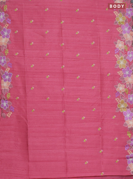Semi raw silk saree pink with embroidery work buttas and floral embroidery border
