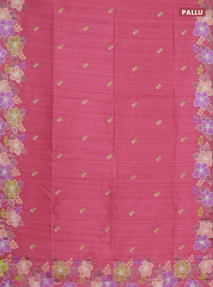 Semi raw silk saree pink with embroidery work buttas and floral embroidery border