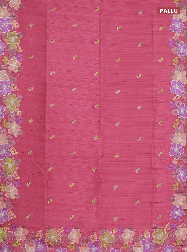 Semi raw silk saree pink with embroidery work buttas and floral embroidery border